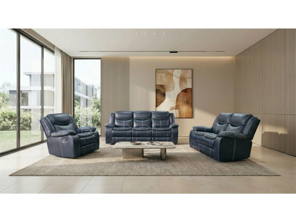 Cordoba 3 piece recliner lounge suite in black air leather