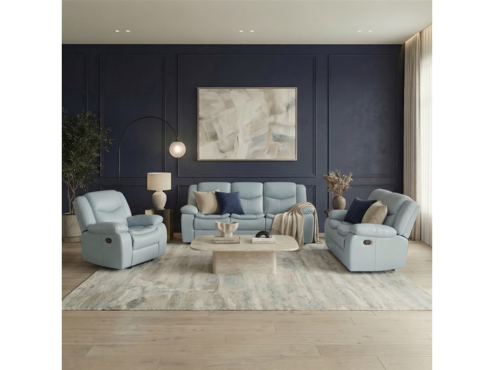 Cordoba 3 piece recliner lounge suite in blue air leather - Glyde-X, factory direct, Johannesburg