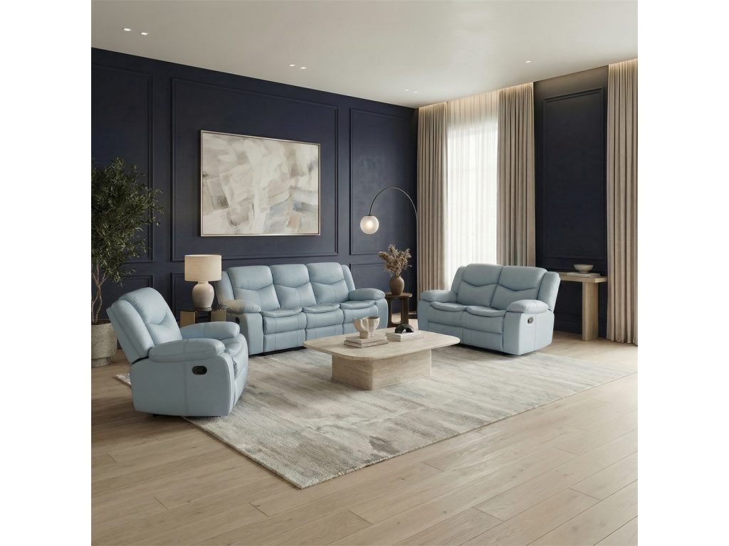 Cordoba 3 piece recliner lounge suite in blue air leather