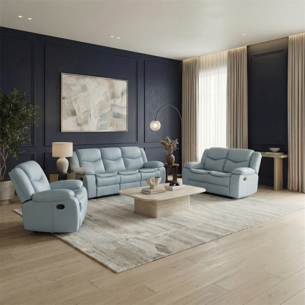 Cordoba 3 piece recliner lounge suite in blue air leather - Glyde-X, factory direct, Johannesburg