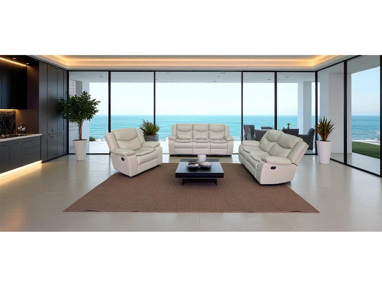 Cordoba 3 piece recliner lounge suite in biscuit air leather - Glyde-X, factory direct, Johannesburg