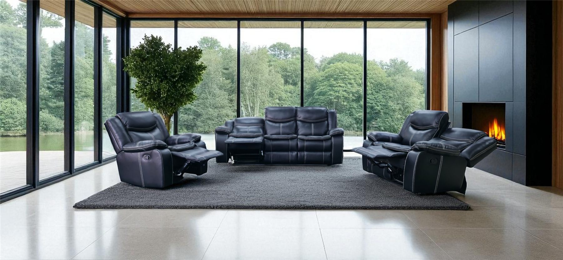Glyde-X recliner lounge suite in black