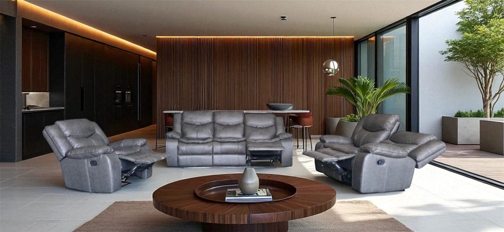 Cordoba 3 piece recliner lounge suite in grey air leather