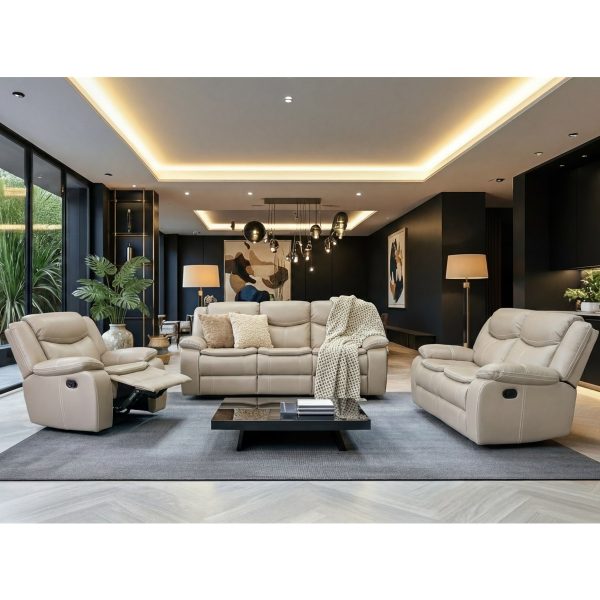 Cordoba 3 piece recliner lounge suite in biscuit air leather - Glyde-X, factory direct, Johannesburg