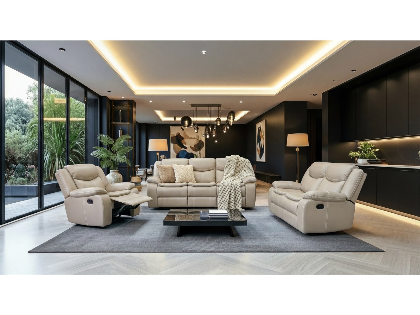 Cordoba 3 piece recliner lounge suite in biscuit air leather - Glyde-X, factory direct, Johannesburg