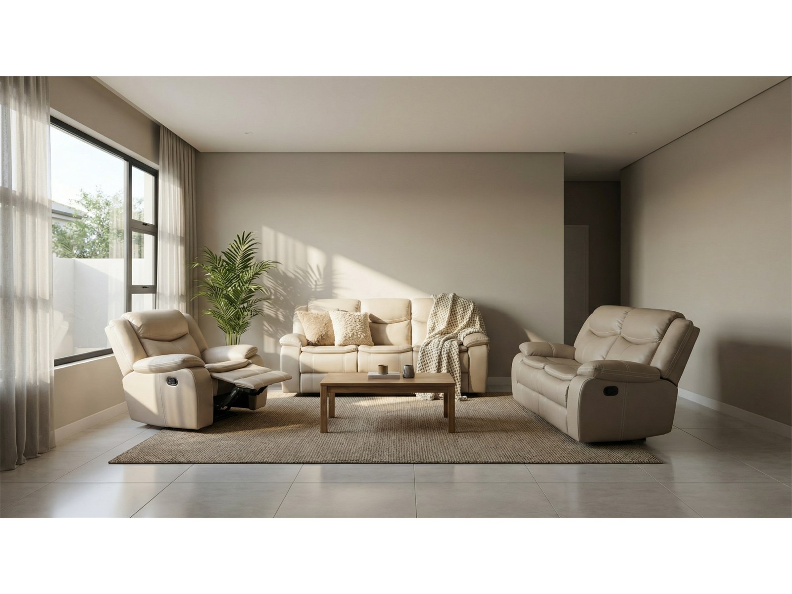 Cordoba 3 piece recliner lounge suite in biscuit air leather - Glyde-X, factory direct, Johannesburg