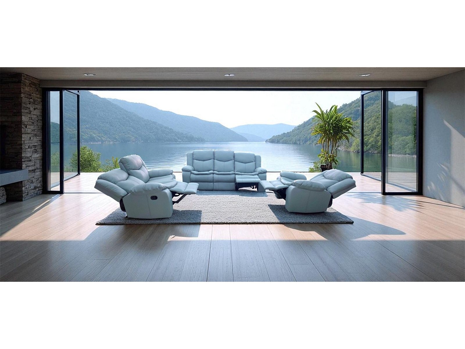 Cordoba 3 piece recliner lounge suite in blue air leather