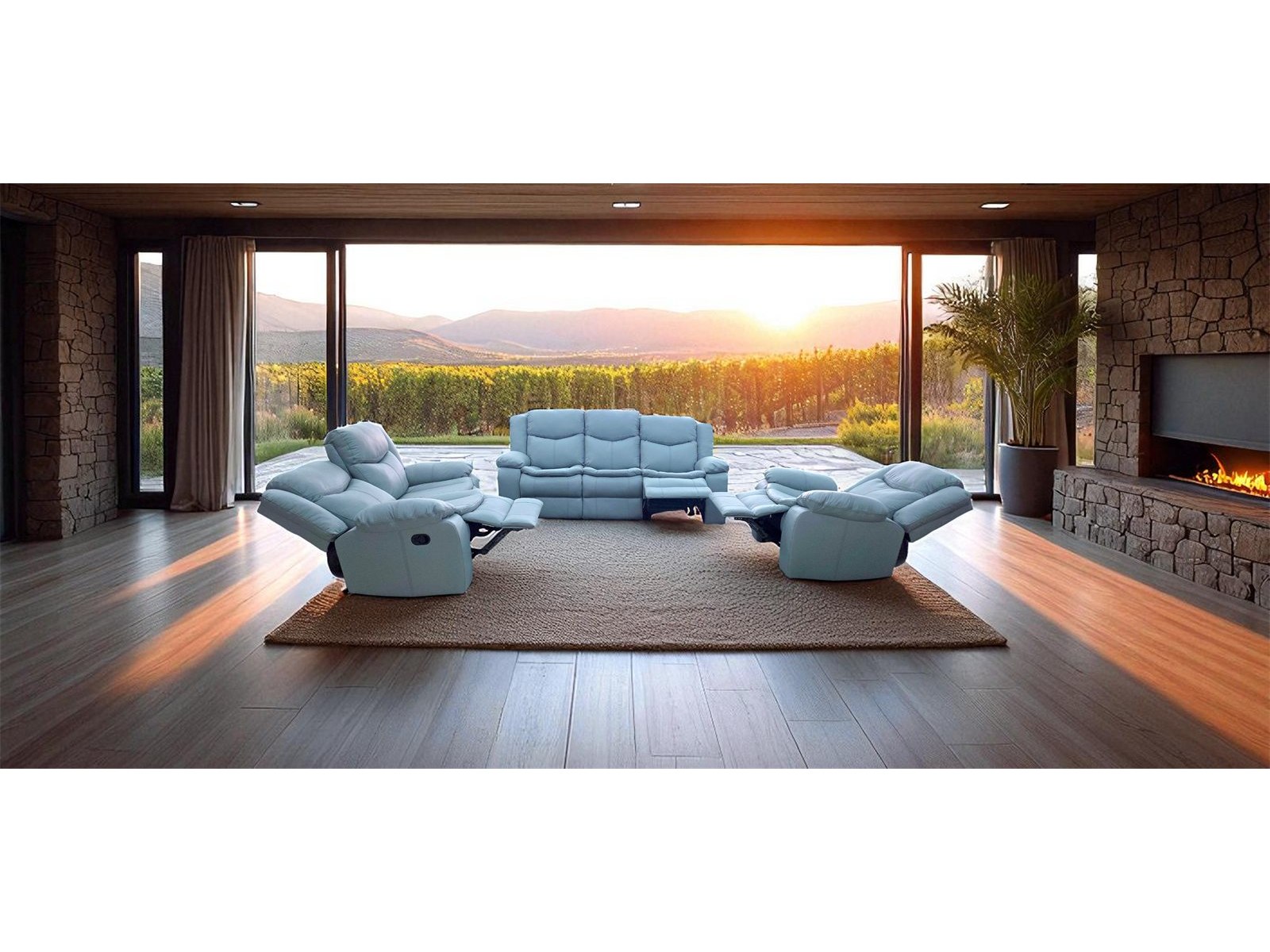 Cordoba 3 piece recliner lounge suite in blue air leather
