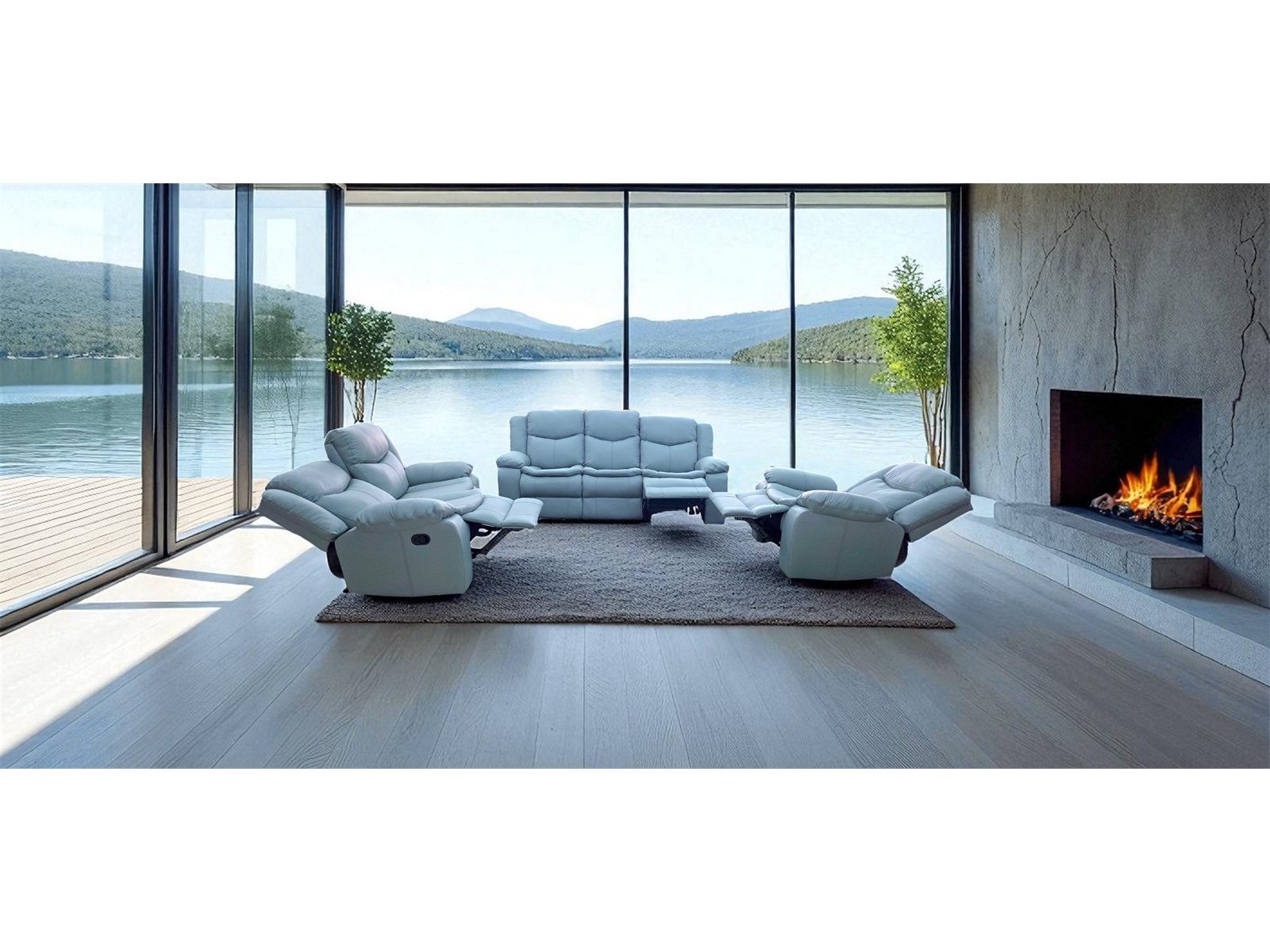 Cordoba 3 piece recliner lounge suite in blue air leather
