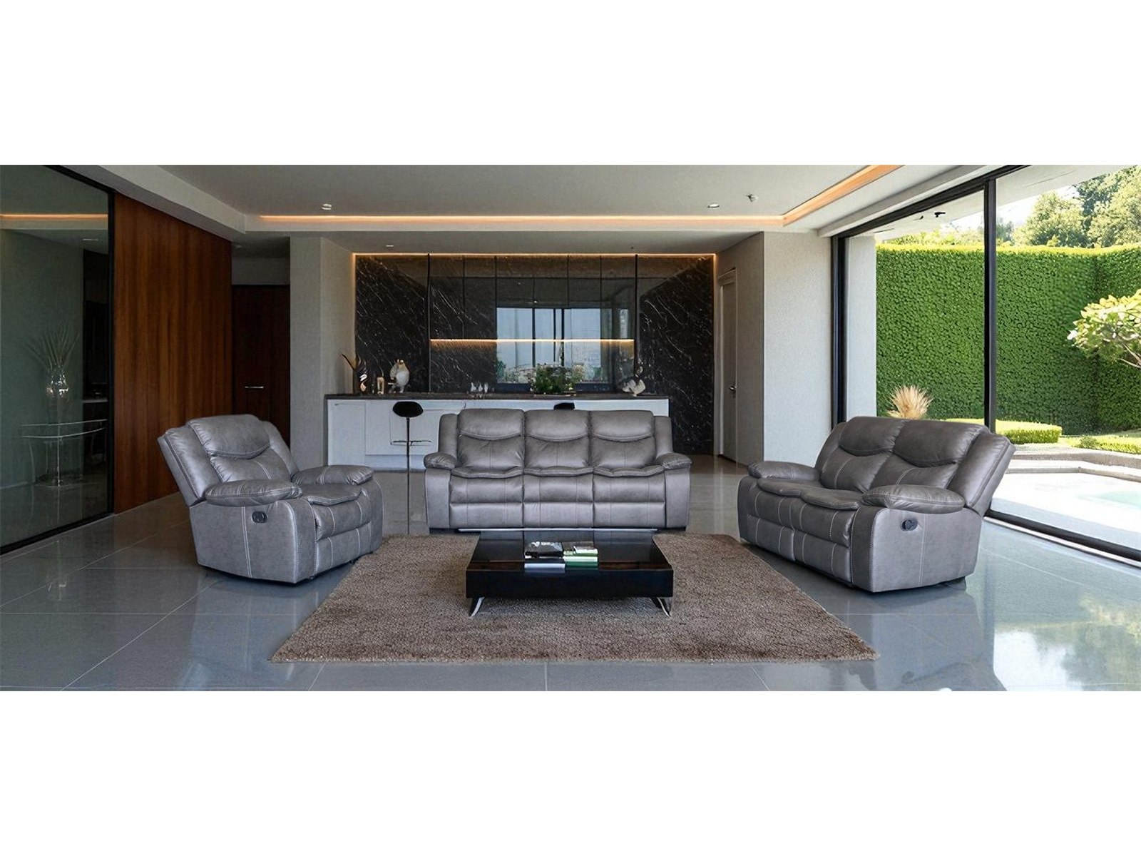 Cordoba 3 piece recliner lounge suite in grey air leather - studio photograph