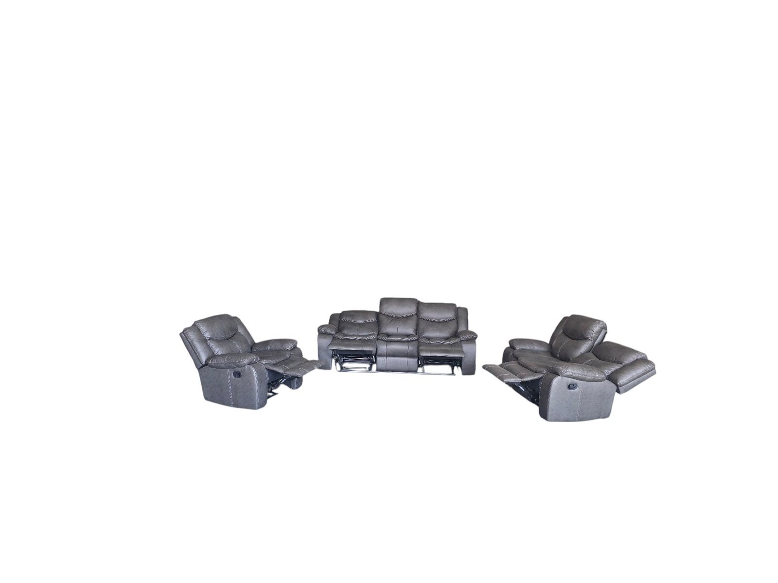 Cordoba 3 piece recliner lounge suite in grey air leather - studio photograph