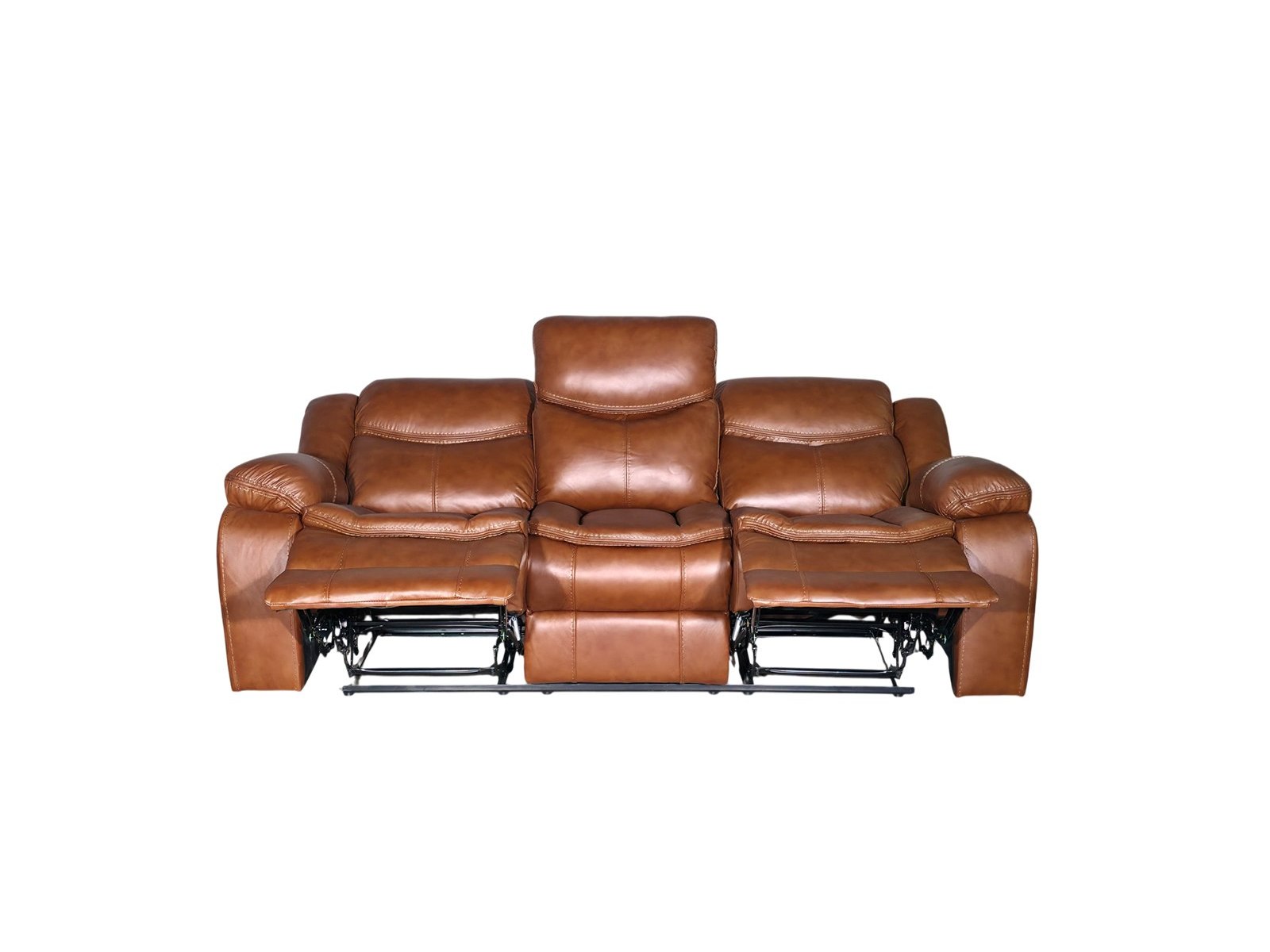 Cordoba 3 seater recliner in tan genuine leather - both seats fully reclined