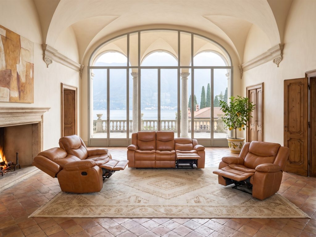 Cordoba 3 piece recliner lounge suite in tan genuine leather